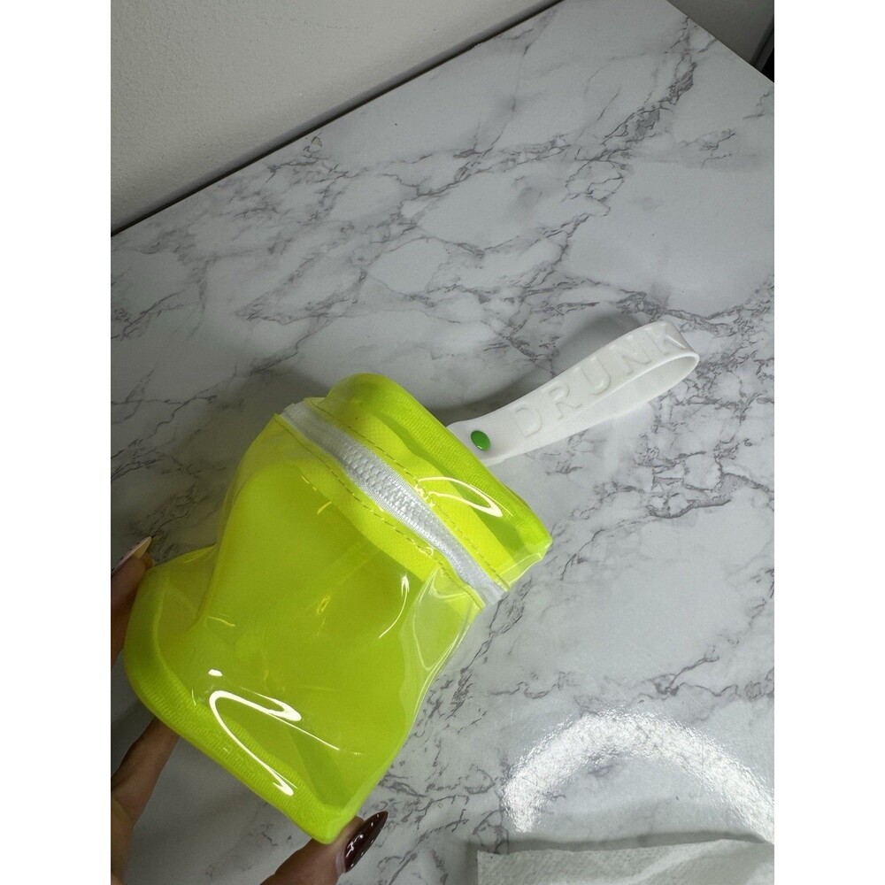 Drunk Elephant Yellow Clear Plastic Makeup Bag Zipper Cosmetic Pouch Wrist Strap
